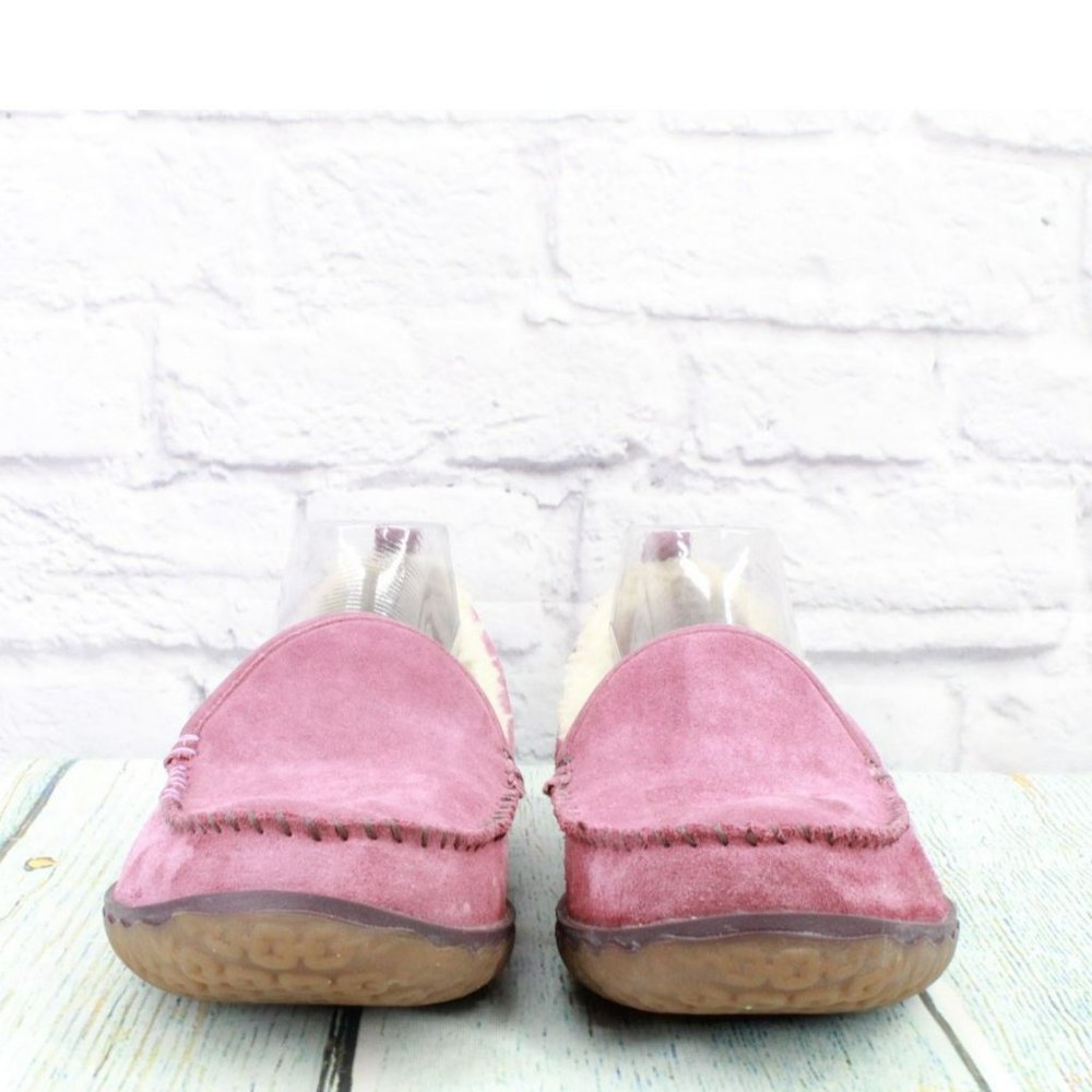 LL Bean Pink Suede Shearling Lined Mountain Moccasin Slippers Size 11 M - Picture 4 of 9